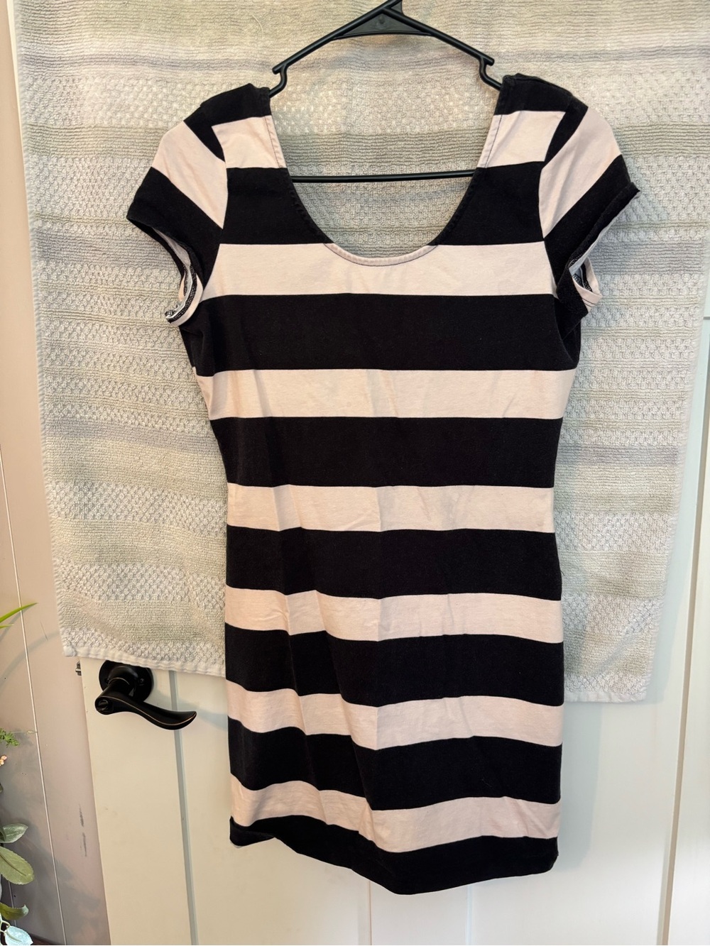 Classic Black and White Striped Scoop Neck Dress - Women